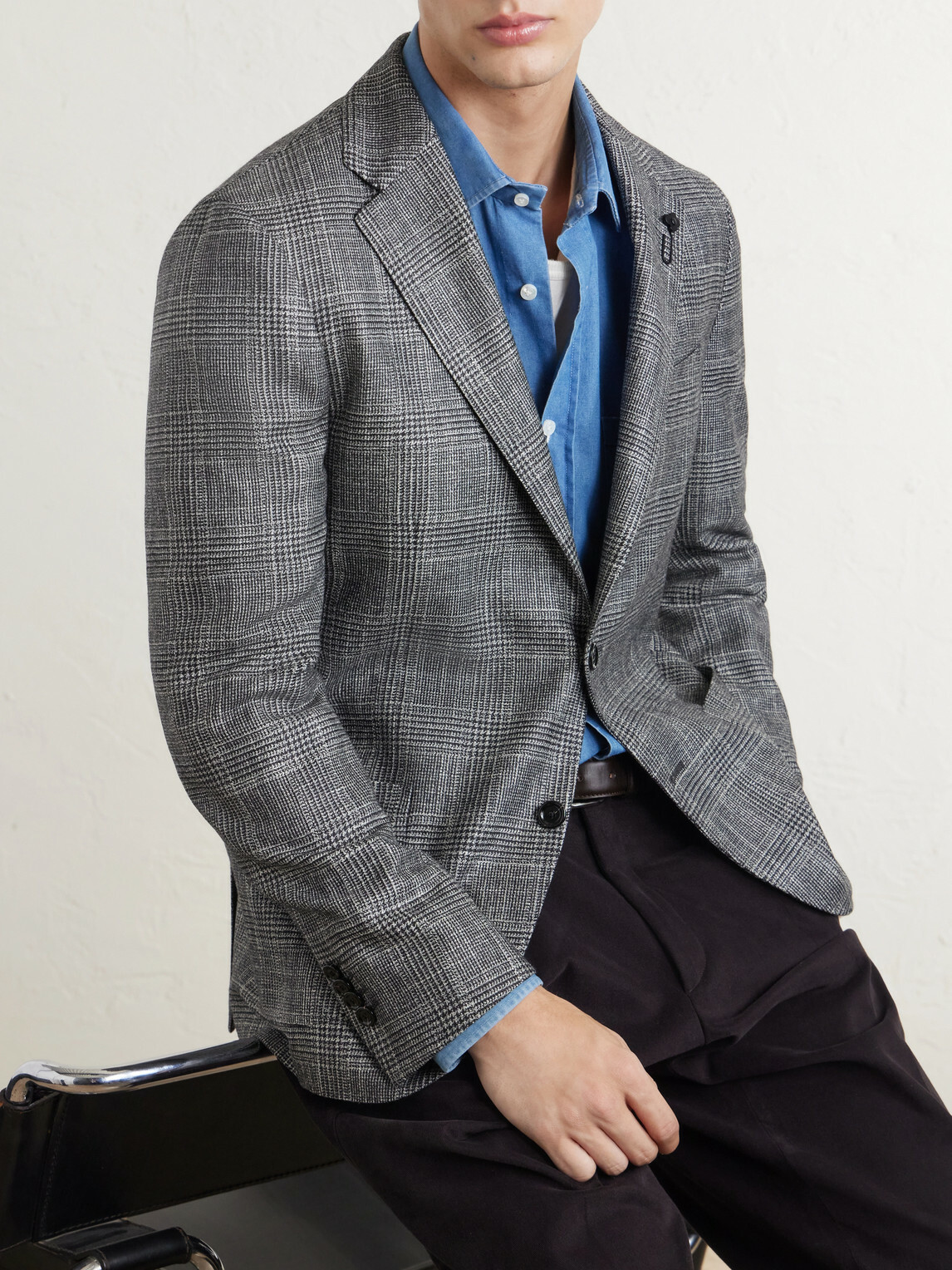 Lardini - Prince Of Wales Checked Wool, Silk and Cashmere-Blend Blazer - Gray
