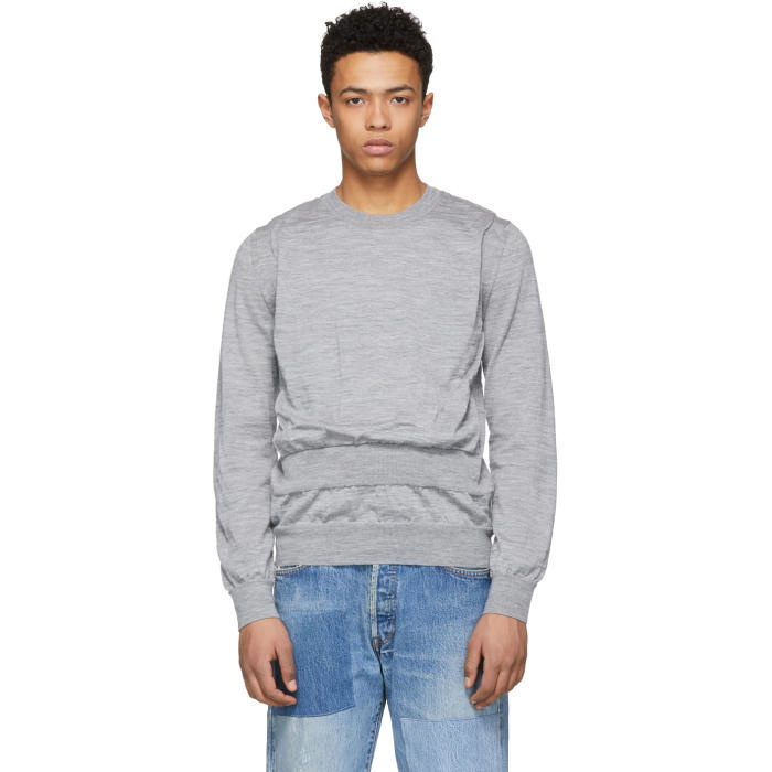 Photo: Comme des Garçons Shirt Grey Wool Intarsia Sweater 