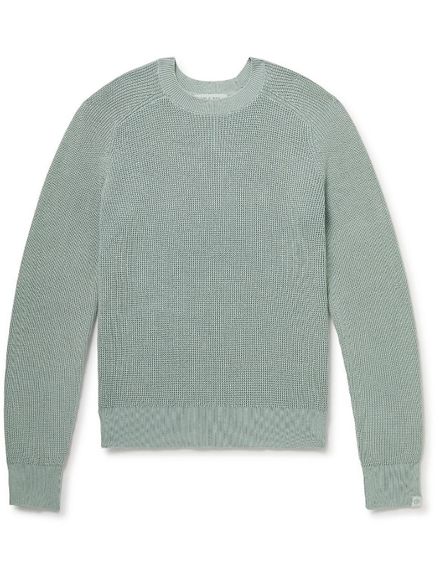Photo: Rag & Bone - Dexter Twill-Trimmed Ribbed Cotton Sweater - Blue