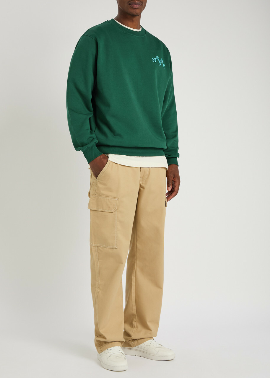 DRÔLE DE Monsieur Le Sweatshirt Plateau Embroidered Cotton Sweatshirt Dark Green