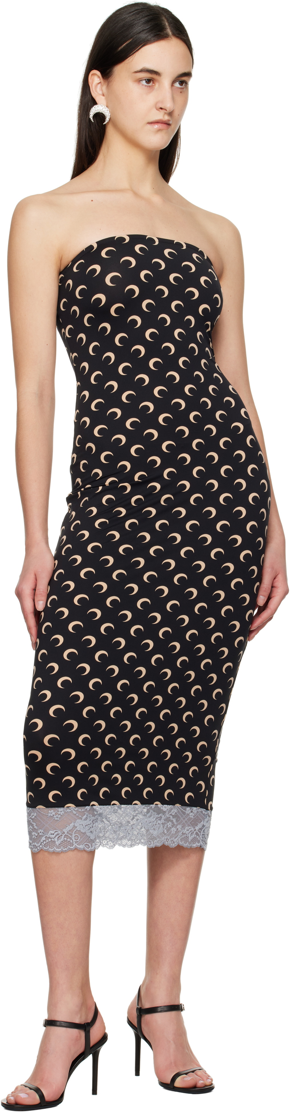 Marine Serre Black Recycled Moon Jersey Bustier Midi Dress