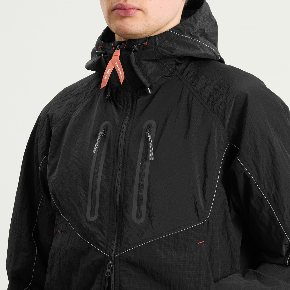 and wander Men's x ROA Ripstop Wind Jacket in Black