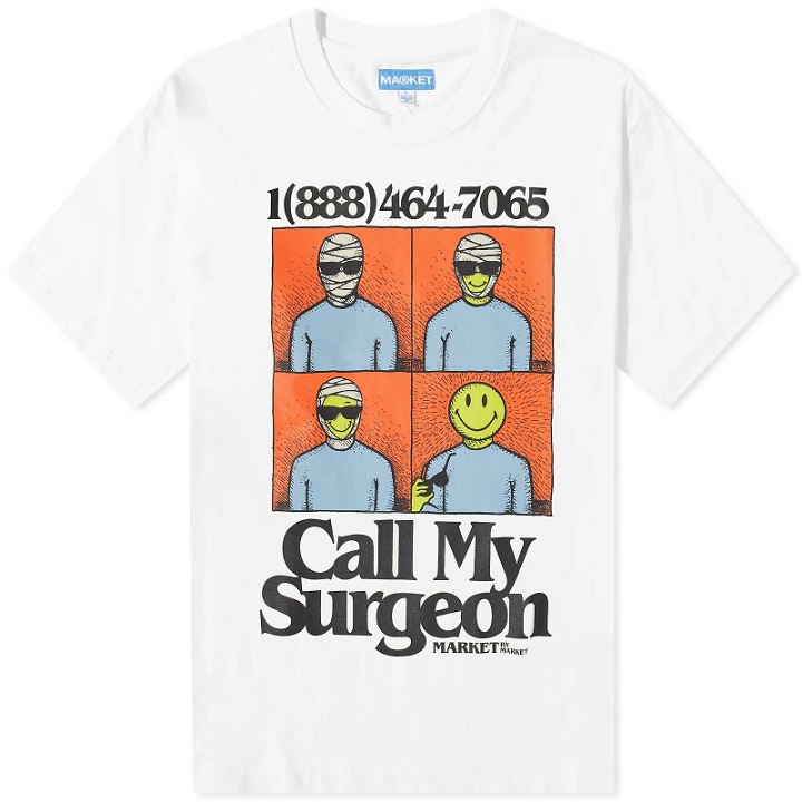 Photo: MARKET Men's Smiley Call My Surgeon T-Shirt in Parchment