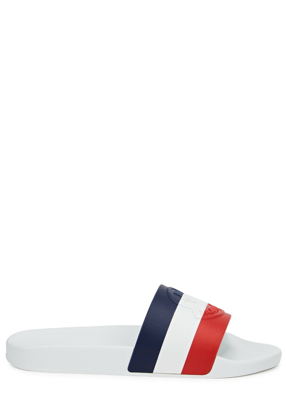 Photo: Moncler Basile Striped Rubber Sliders White