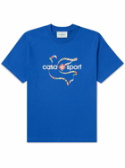 Casablanca - Drapeau de Colombes Logo-Print Organic Cotton-Jersey T-Shirt - Blue