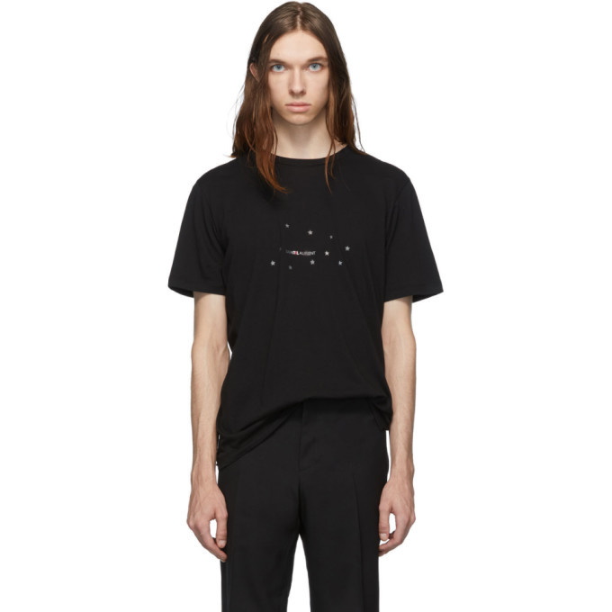 Photo: Saint Laurent Black Stars Rive Gauche Logo T-Shirt