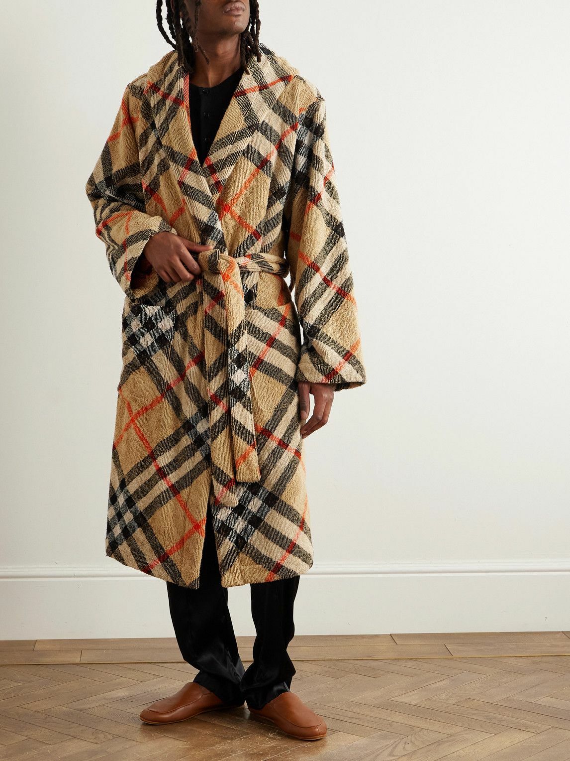 Burberry - Belted Checked Cotton-Terry Robe - Neutrals Burberry