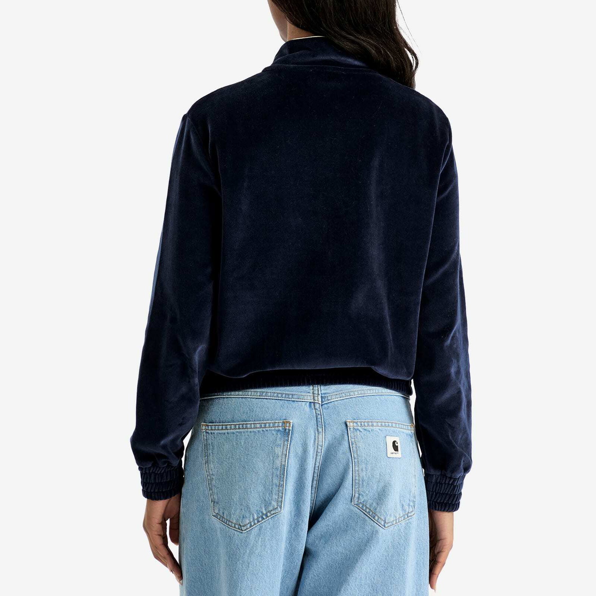 Sporty & Rich Women's NY Crest Velour Track Jacket in Navy Cream