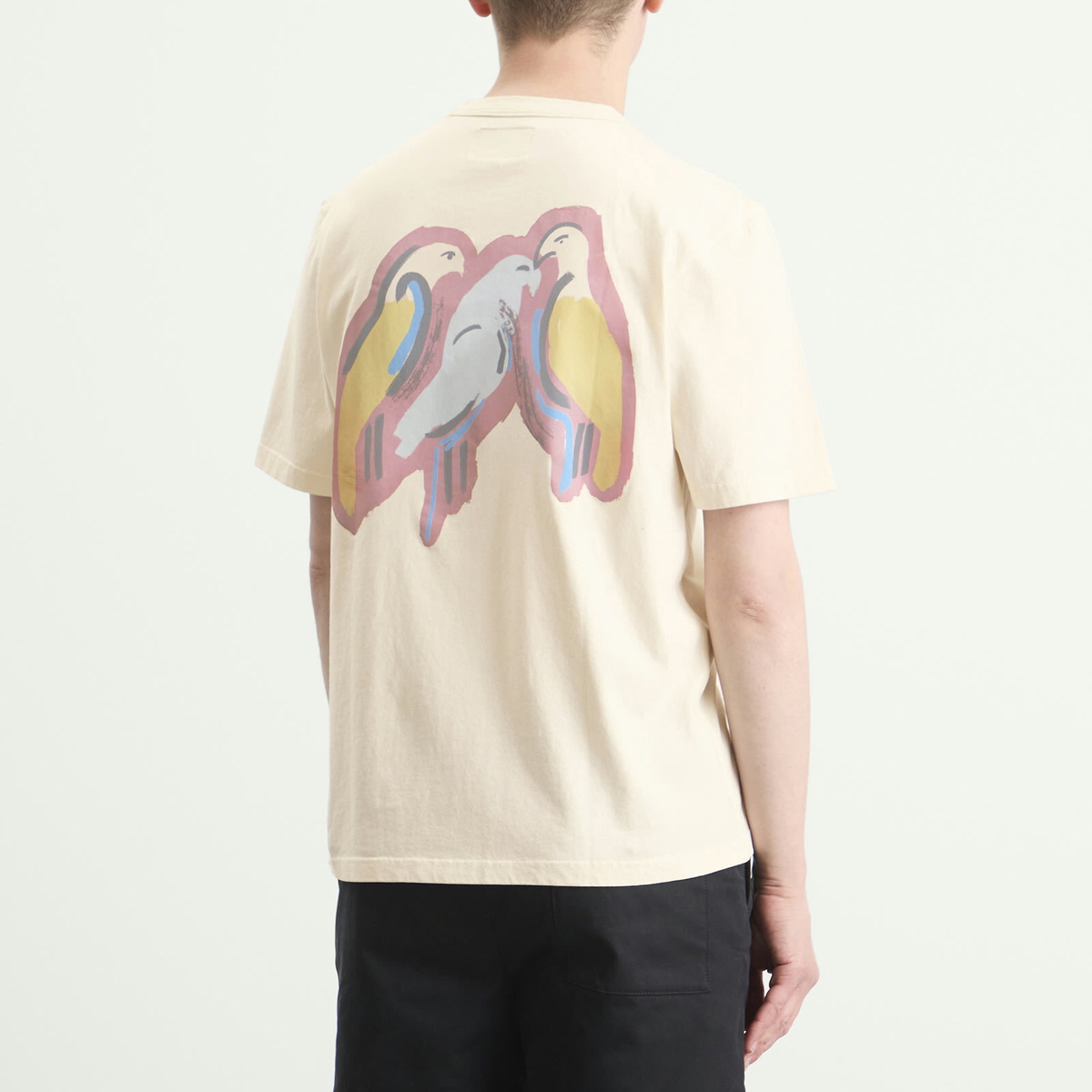 Folk Men's Relaxed T-Shirt in Ecru Parrot Print