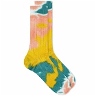 RoToTo Men's Tie Dye Formal Crew Socks in Blue/Pink/Yellow