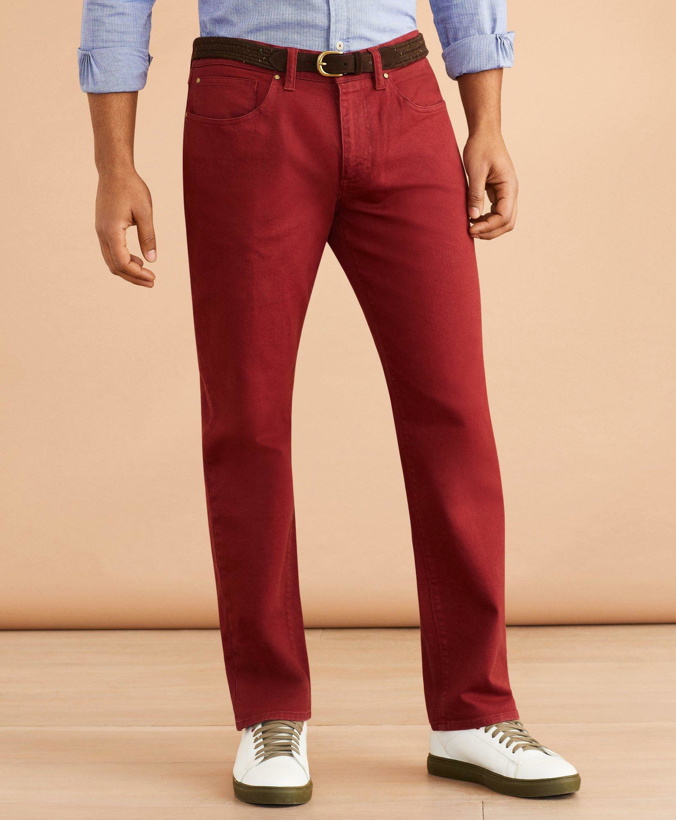 Photo: Brooks Brothers Men's Garment-Dyed Five-Pocket Jeans | Burgundy