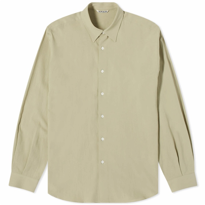 Photo: Auralee Men's Hard Twist Cotton Silk Shirt in Sage Green