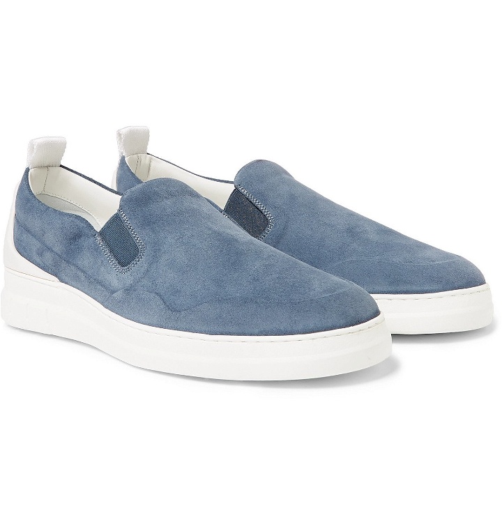 Photo: Dunhill - Radial Spoiler Suede Slip-On Sneakers - Blue