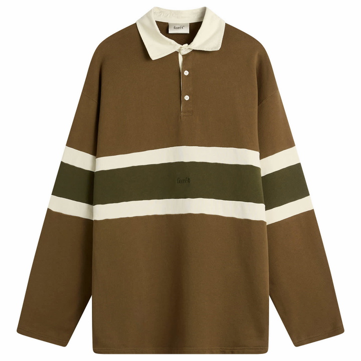Photo: Foret Men's Match Rugby Sweatshirt in Earth/Pine
