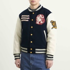 Billionaire Boys Club Men's Fanfare Script Logo Varsity Jacket in Navy/Cream