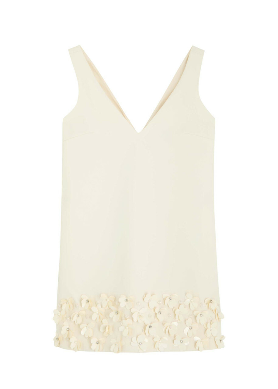 Self-portrait Crystal and Faux-pearl Embellished Crepe Mini Dress Cream