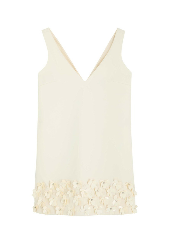 Photo: Self-portrait Crystal and Faux-pearl Embellished Crepe Mini Dress Cream