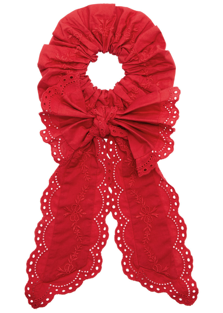 Damson Madder Broderie-anglaise Cotton Scrunchie - Red - One Size