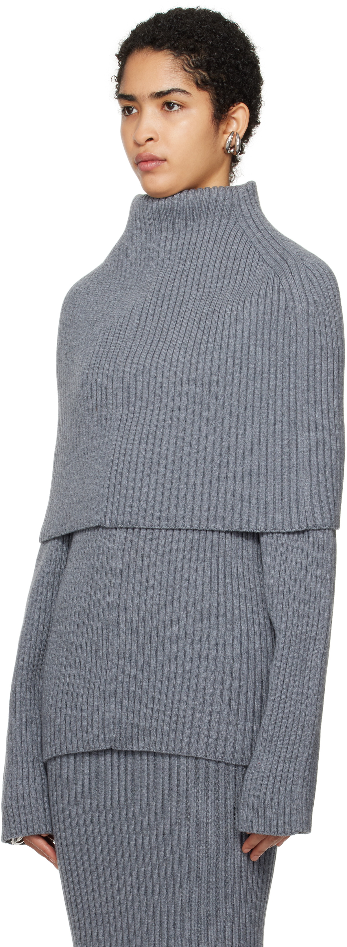 ALAINPAUL Gray Covered Shoulders Turtleneck