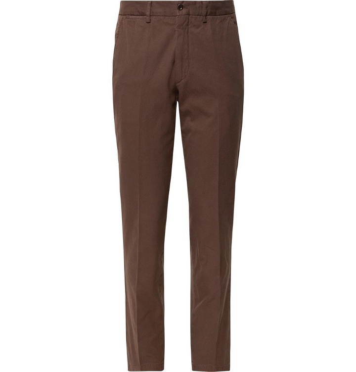 Photo: Rubinacci - Slim-Fit Cotton-Twill Trousers - Dark brown