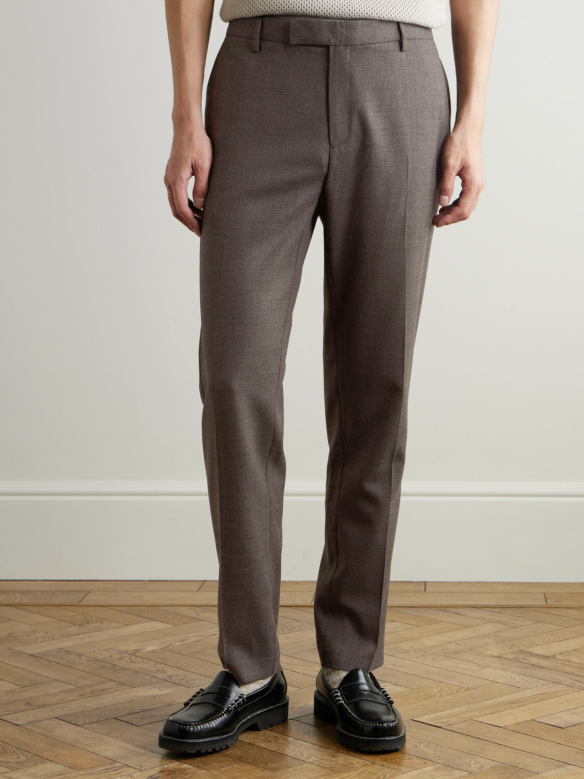 Sunspel - Straight-Leg Textured Wool-Blend Suit Trousers - Brown