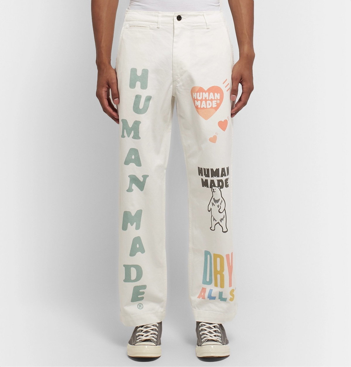 Human Made - Cropped Logo-Print Cotton-Twill Trousers - White