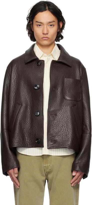 Photo: AMI Paris Burgundy Buttoned Leather Jacket