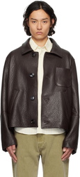 AMI Paris Burgundy Buttoned Leather Jacket