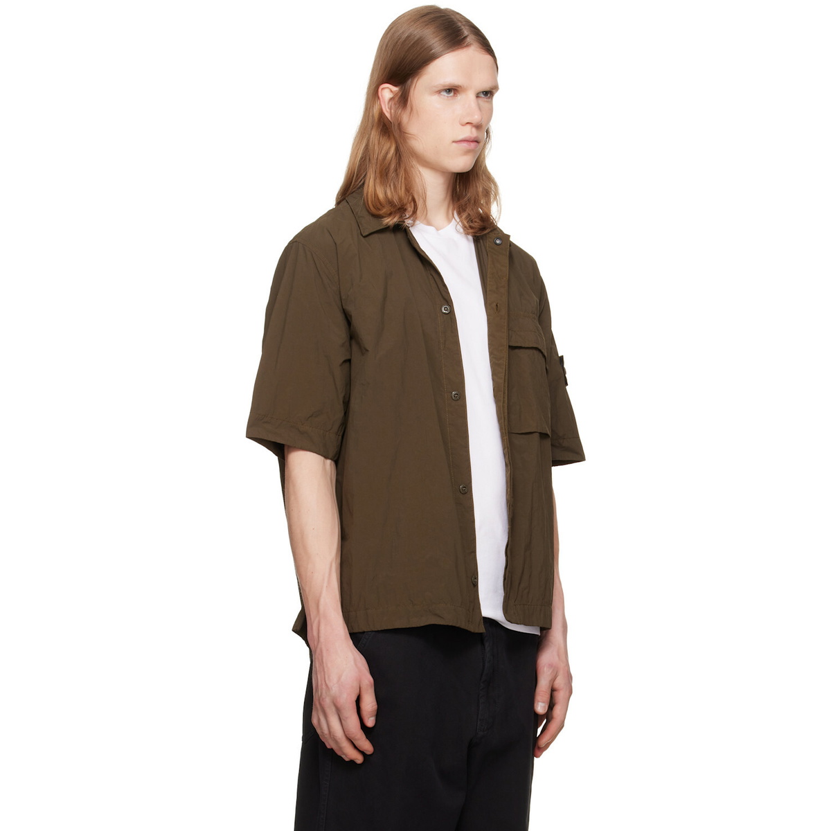 Stone Island Khaki 1200019 Nylon Smerigliato S.I. Ghost Shirt