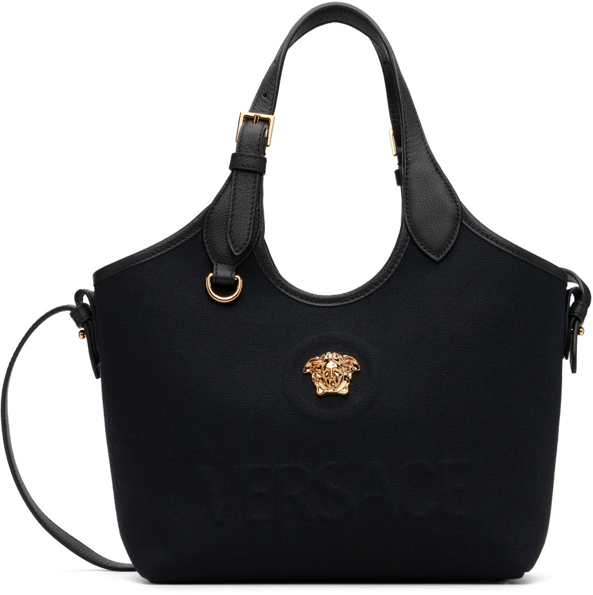 Versace Black 'La Medusa' Canvas Mini Tote