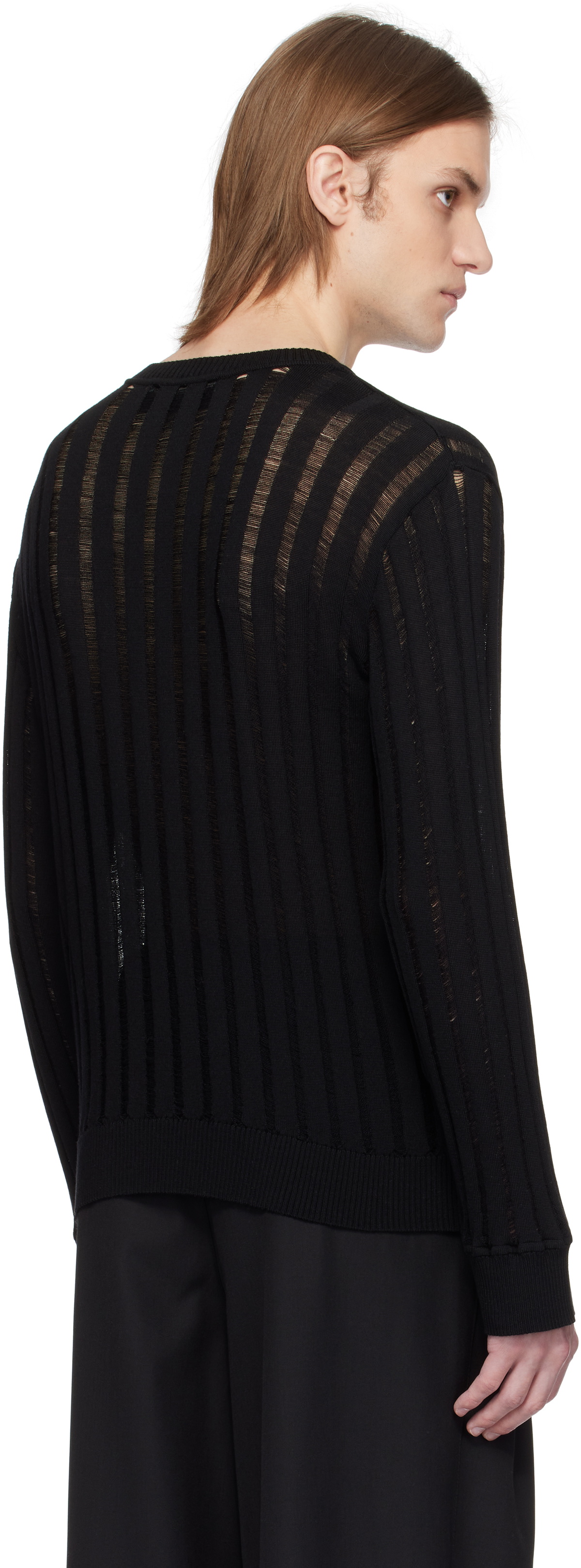 LGN Louis Gabriel Nouchi Black Ribbed Laddering Sweater