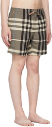 Burberry Beige & Brown Check Drawstring Swim Shorts