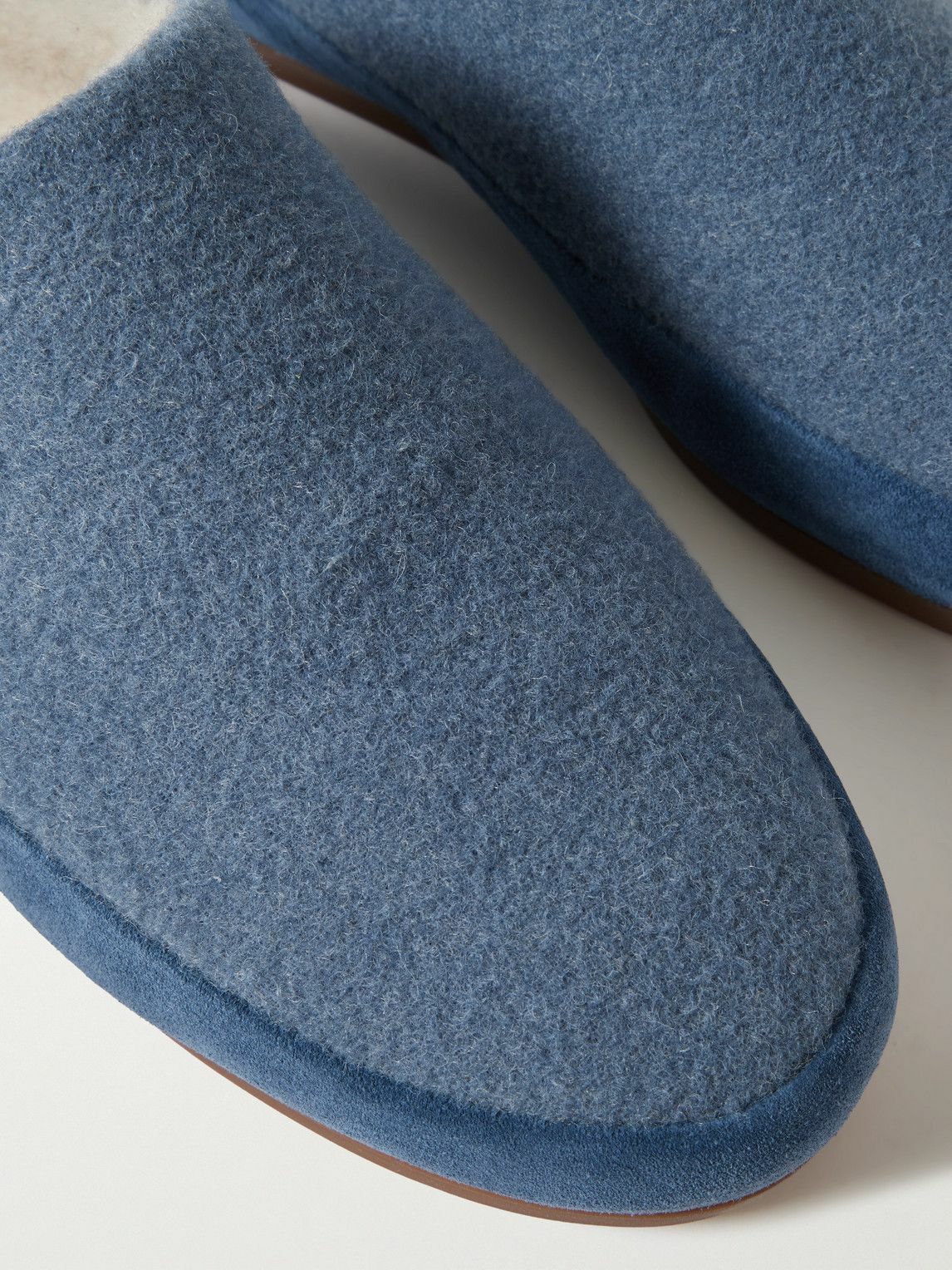 Mulo - Suede-Trimmed Shearling-Lined Wool Slippers - Blue