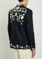 Bode Snowdrop Embroidered Wool-blend Blazer Navy