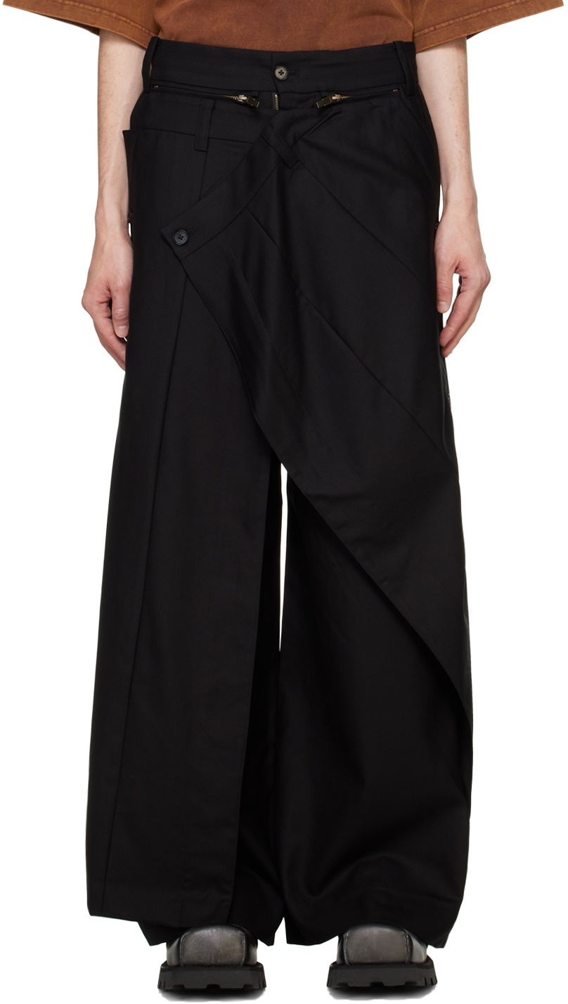 Feng Chen wangスラックス Feng Chen Wang Black Oversize Skirt Trousers Feng Chen Wang