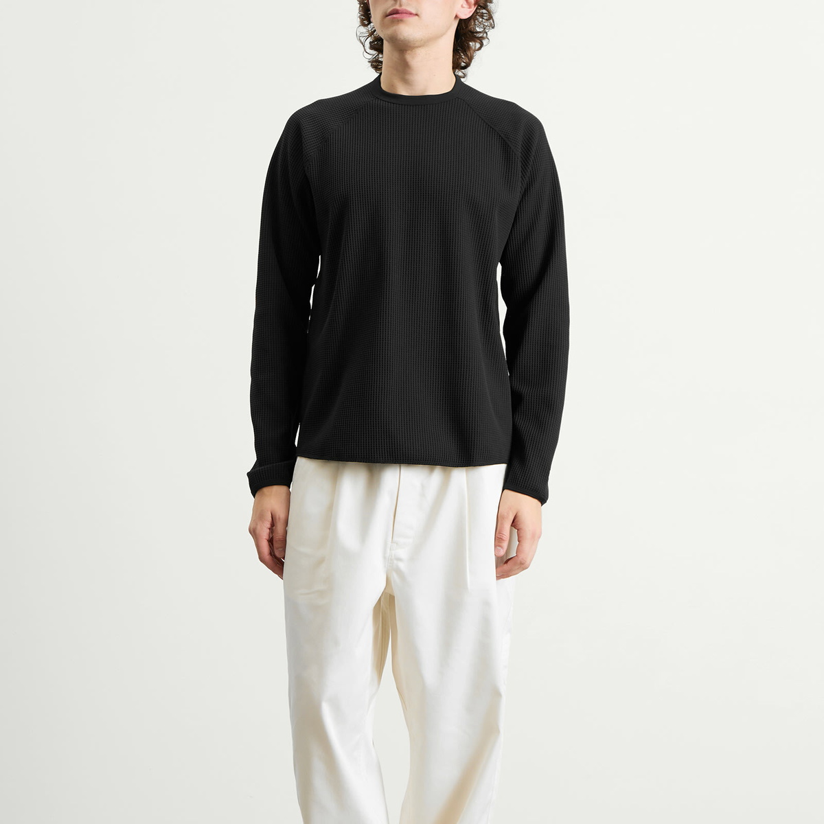 Goldwin Men's Waffle Light Long Sleeve T-Shirt in Black