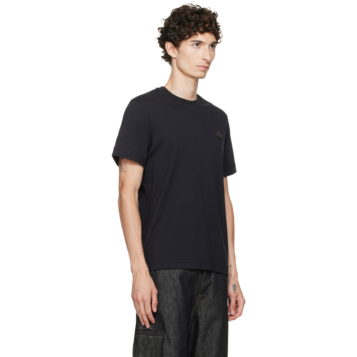 Moncler Navy Double Leather Logo T-shirt