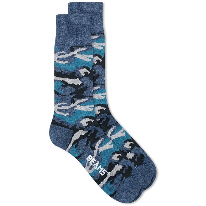 Photo: Beams Plus Men's Melange Camo Sock in Blue