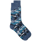 Beams Plus Men's Melange Camo Sock in Blue