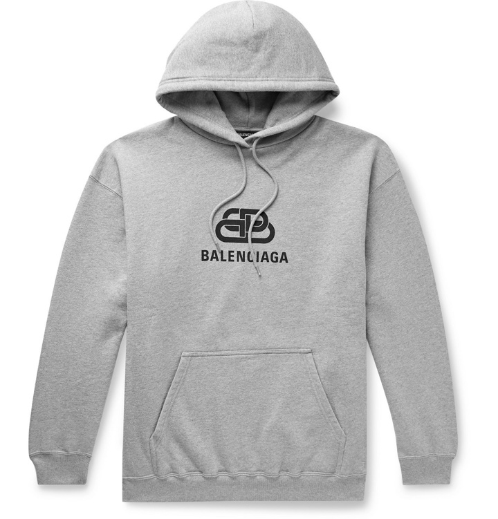 Photo: Balenciaga - Oversized Logo-Print Loopback Cotton-Jersey Hoodie - Gray