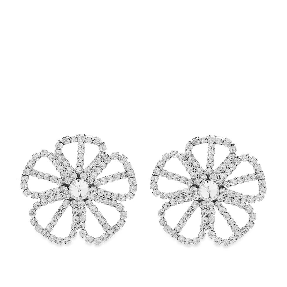 Photo: AREA NYC Women's Crystal Poppy Flower Earrings in Clear Silver