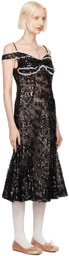 Yuhan Wang Black Off Shoulder Sequin Midi Dress