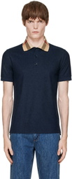 Burberry Navy Check Collar Cotton Polo