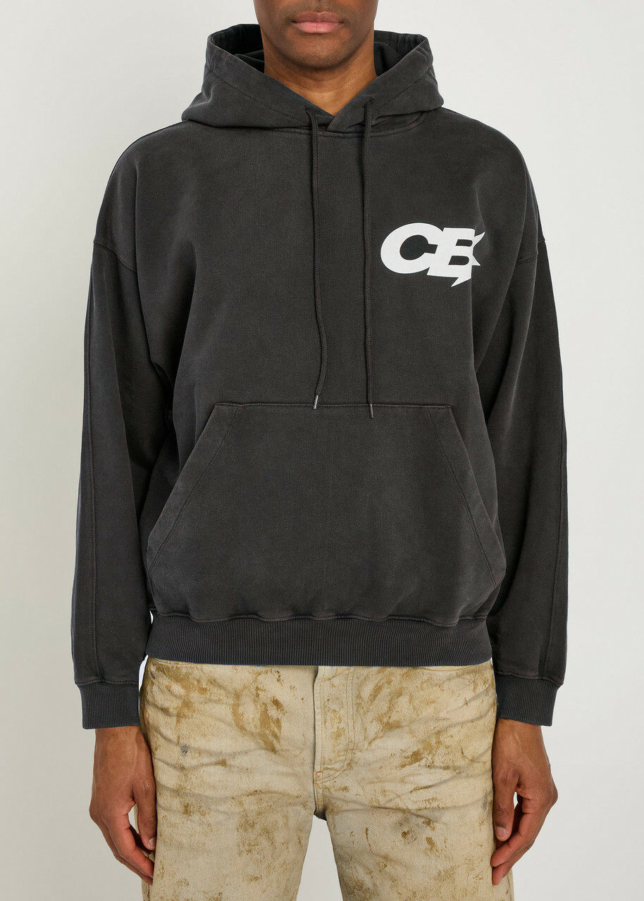 Cole Buxton Star Racing Hooded Printed Cotton Sweatshirt Black