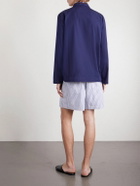 TEKLA - Straight-Leg Striped Organic Cotton-Poplin Shorts - Blue