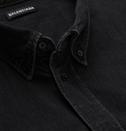 Balenciaga - Button-Down Collar Logo-Print Denim Shirt - Black