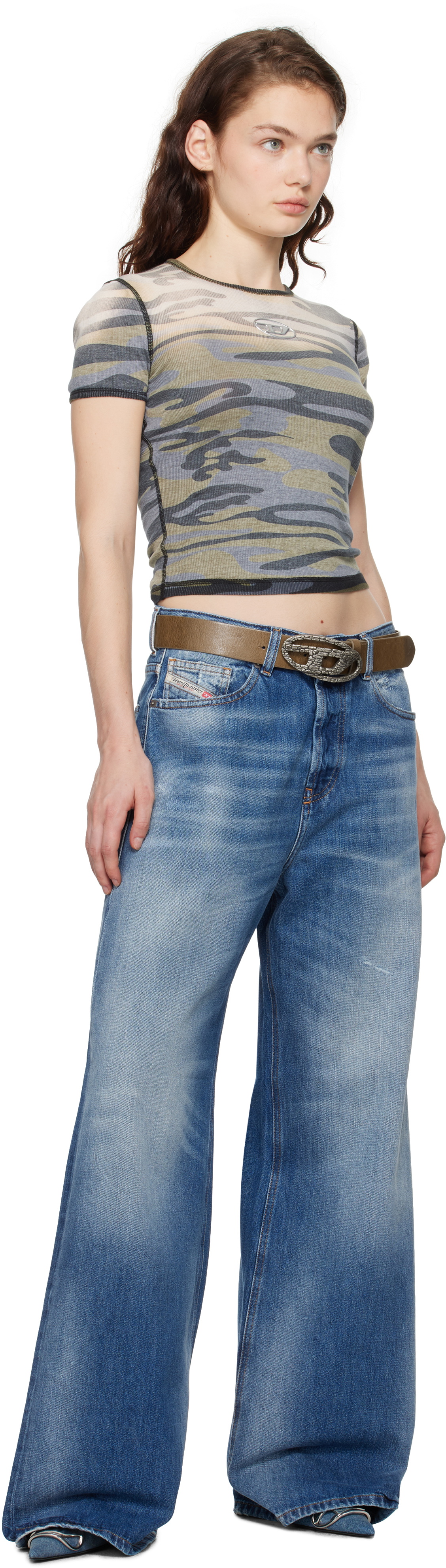 DIESEL　BELT　80　B-1DR-LAYER STRASS　X10305 Diesel Oval D Logo B-1DR-Layer Strass Belt Black X10305