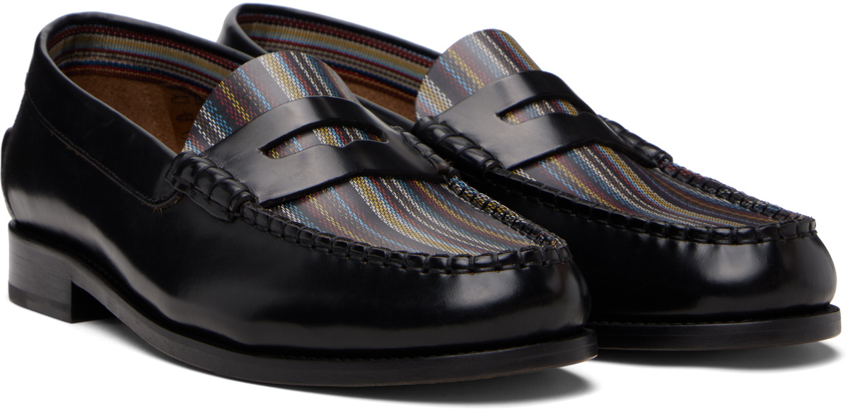 Paul Smith Black 'Signature Stripe' Leather 'Lido' Loafers