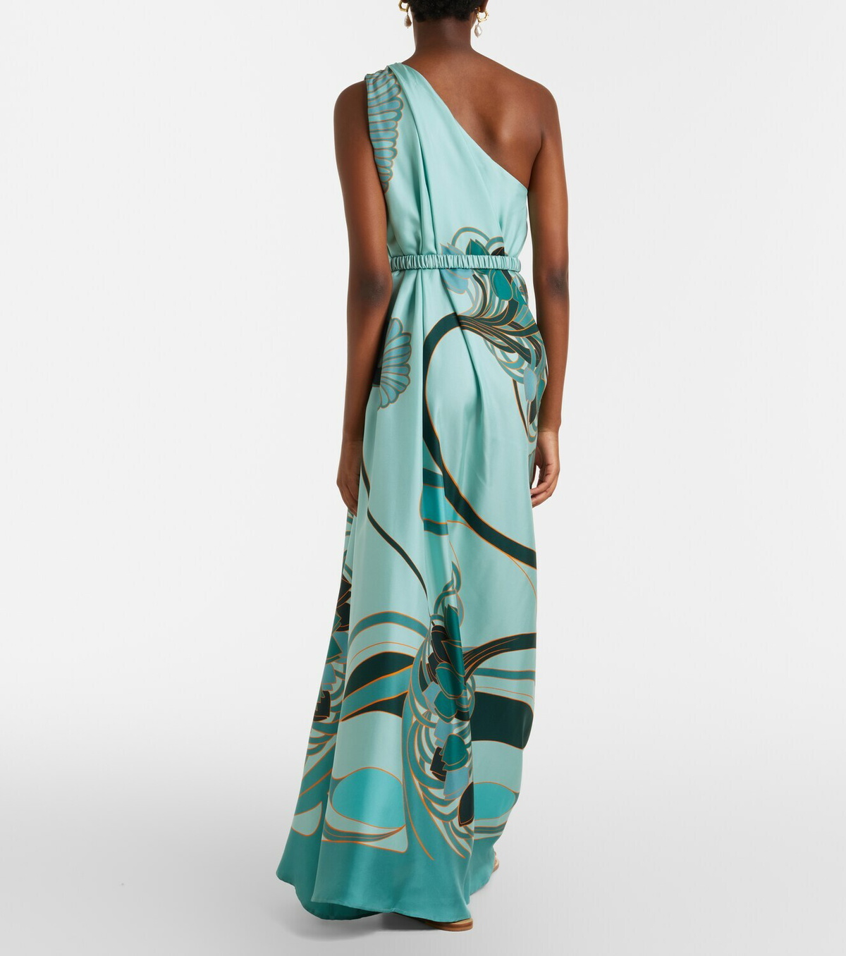 La DoubleJ Roy printed one-shoulder silk maxi dress
