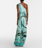 La DoubleJ Roy printed one-shoulder silk maxi dress